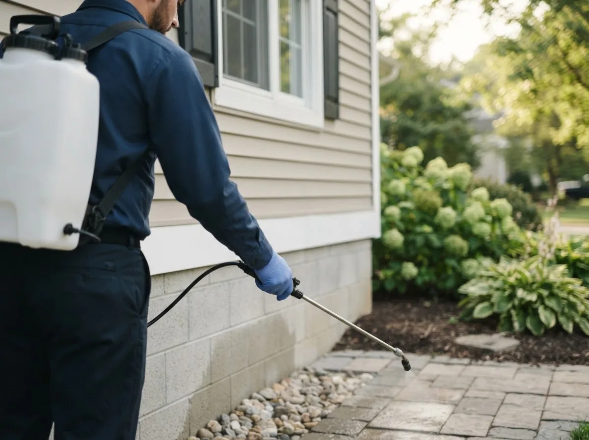Pest control technician inspecting a home in Round Mountain, CA